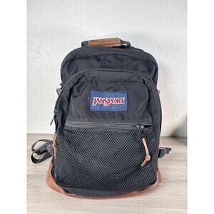 Jansport Brown Leather Suede Bottom Backpack Mesh Front Pocket Black 90s